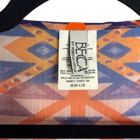 Becca Beach Vacation Swim Cover Up Deep V Neck Semi Sheer Orange Print Size M-L - Picture 3 of 9